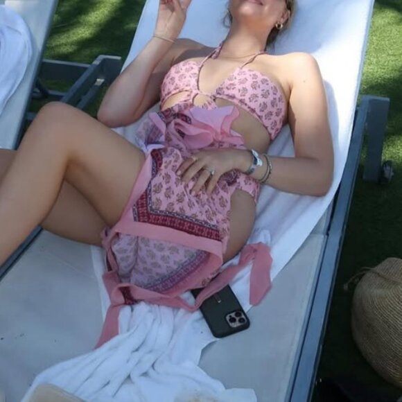 Vintage Floral Print One Piece Swimsuit with Beach Cover Up - Picture 5 of 5